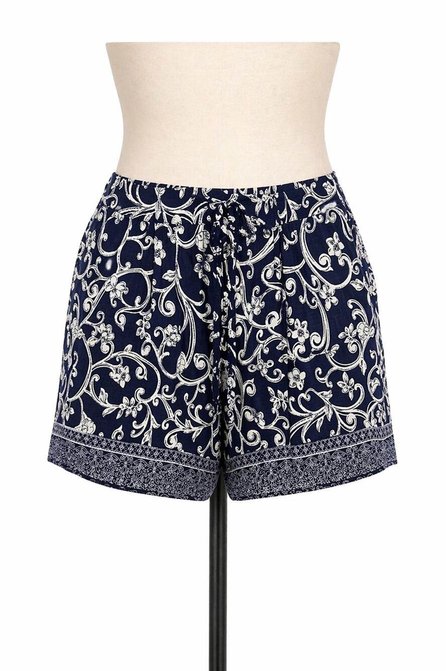 Cece Navy Floral Boho Shorts | Drawstring Waist Lightweight | Size XL
